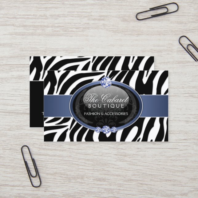 Elegant Zebra Fashion Jewelry Business Card (Front/Back In Situ)