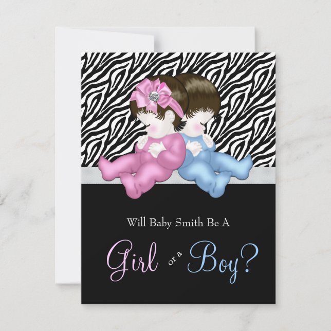 Elegant Zebra Gender Reveal Shower Invitation (Front)