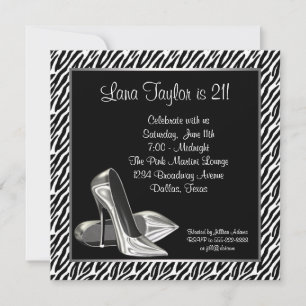 Elegant Zebra High Heel Birthday Party Invitation