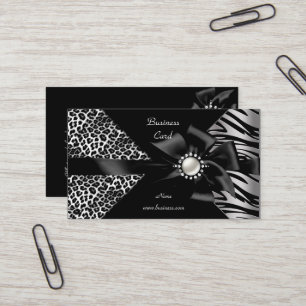 Elegant Zebra Leopard Black Diamond look Business Card