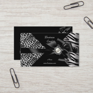 Elegant Zebra Leopard Black Diamond look Business Card