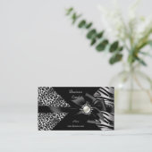 Elegant Zebra Leopard Black Diamond look Business Card (Standing Front)