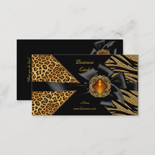 Elegant Zebra Leopard Black Gold Business Card