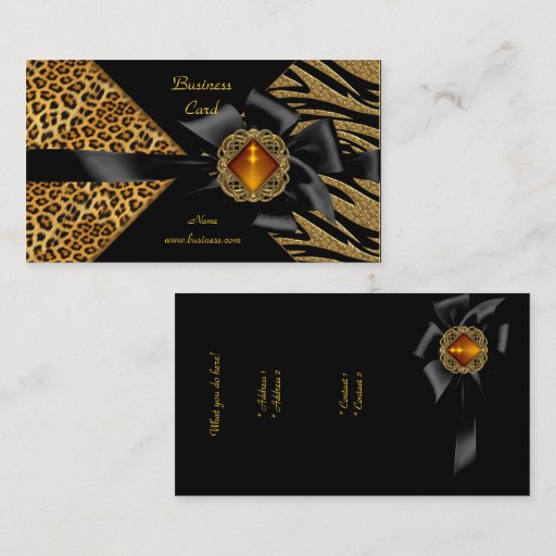 Customizable Elegant Zebra Leopard Black Gold Business Card
