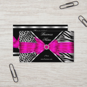 Elegant Zebra Leopard Black Hot pink 2 Business Card
