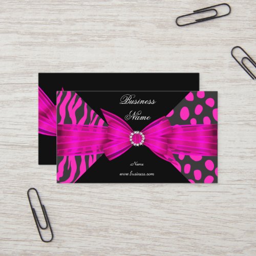 Elegant Zebra Leopard Black Hot pink Business Card