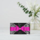 Elegant Zebra Leopard Black Hot pink Business Card (Standing Front)