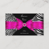 Elegant Zebra Leopard Black Hot pink Business Card (Front)