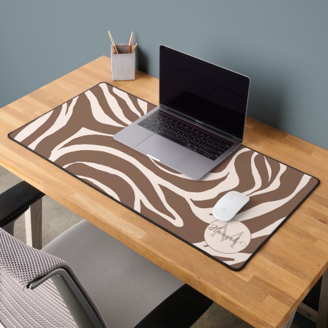 Elegant Zebra Mocha Pattern Desk Mat (Office 2)