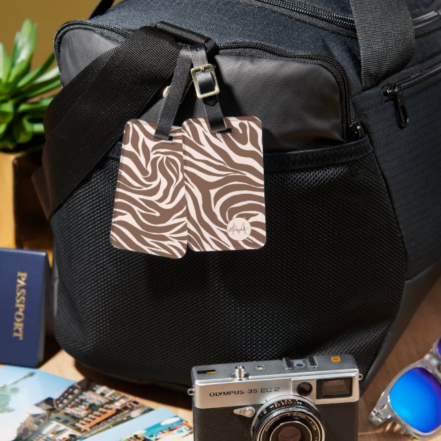 Elegant Zebra Mocha Pattern Luggage Tag (Front & Back)