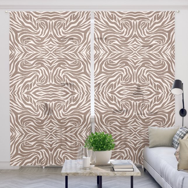 Elegant Zebra Mocha Pattern Sheer Curtains (Living Room)