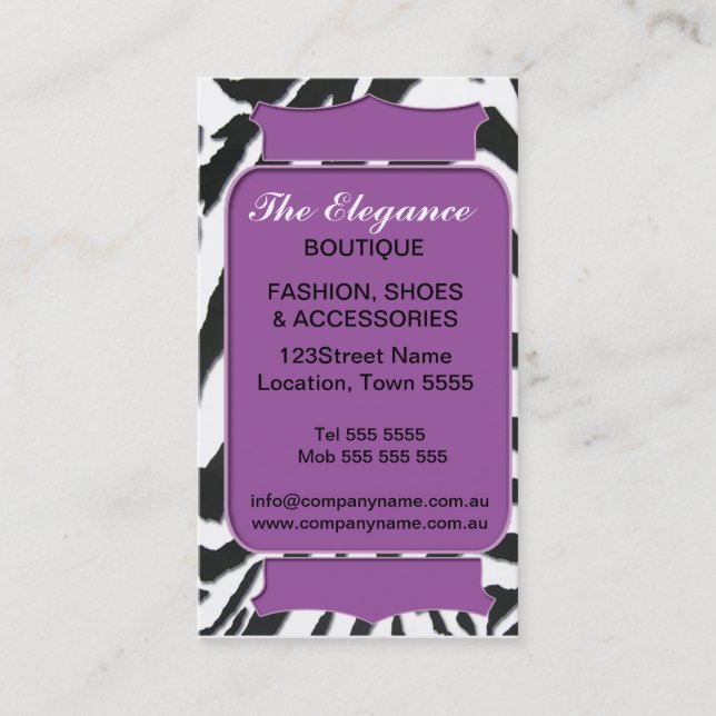 Elegant Zebra Pattern Business Card (Front)