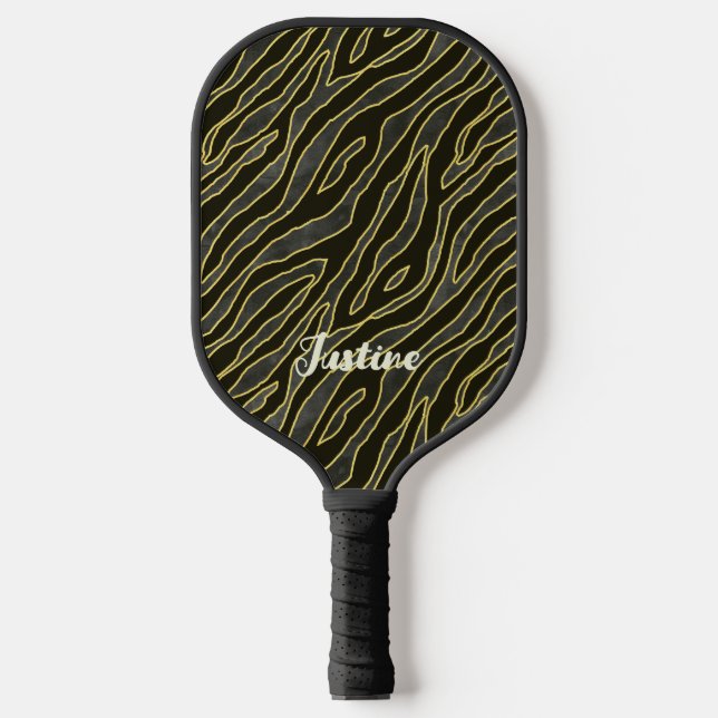 Elegant Zebra Pattern Name Script Pickleball Paddle (Front)