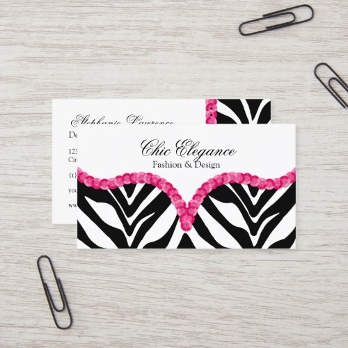 Elegant Zebra Print &amp; Sequin Look Business Cards