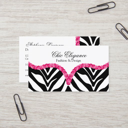 Customizable Elegant Zebra Print &amp; Sequin Look Business Cards