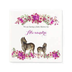 Elegant Zebra Pink Floral Baby Shower Party Napkins