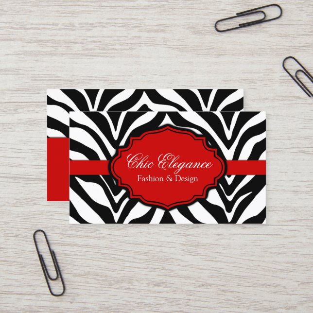 Elegant Zebra Print Business Card (Front/Back In Situ)