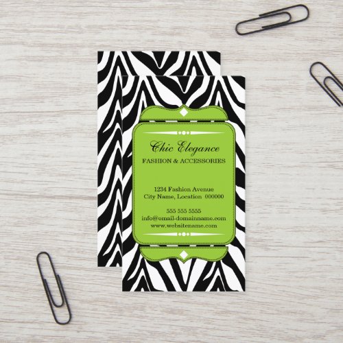 Elegant Zebra Print Green Business Cards