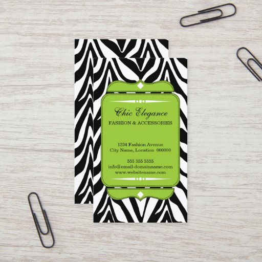 Customizable Elegant Zebra Print Green Business Cards