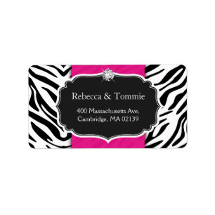 Elegant Zebra Print Hot Pink Wedding Baby Shower Label