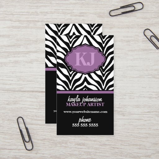 Customizable Elegant Zebra Print Monogram Business Cards