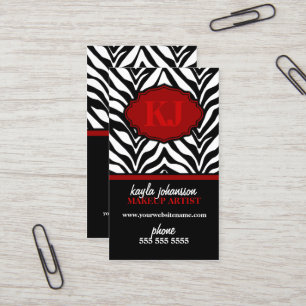 Elegant Zebra Print Monogram Business Cards