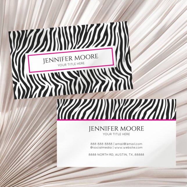 Elegant Zebra Print Pink Black White Custom  Business Card (Creator Uploaded)