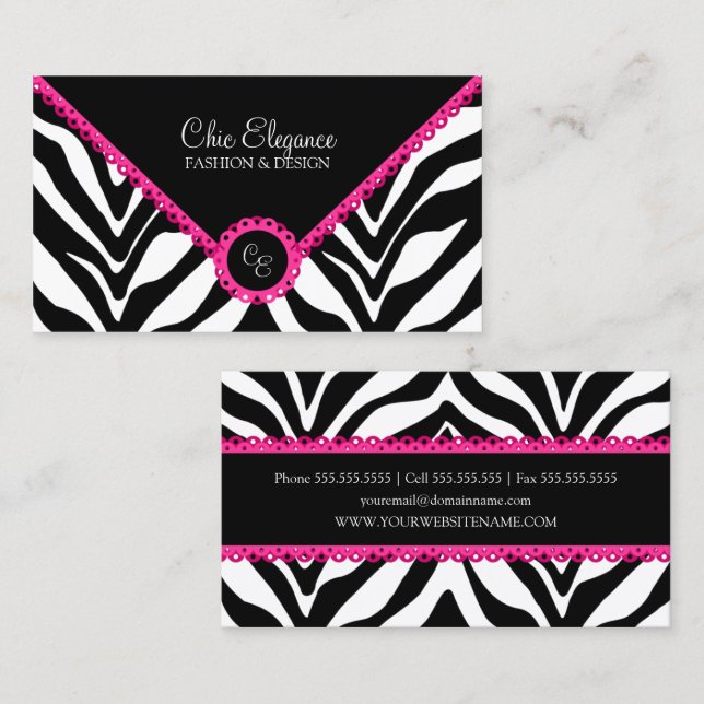 Elegant Zebra Print & Pink Lace Business Card (Front/Back)