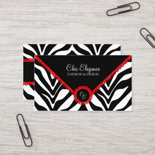 Elegant Zebra Print &amp; Red Lace Business Cards
