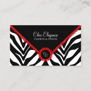 Elegant Zebra Print & Red Lace Business Card