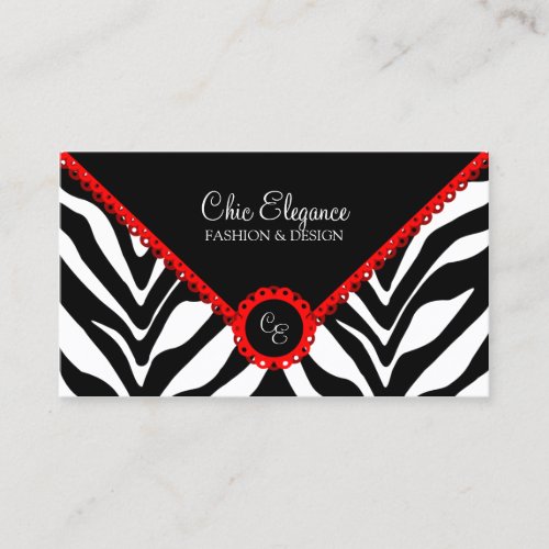 Elegant Zebra Print &amp; Red Lace Business Cards