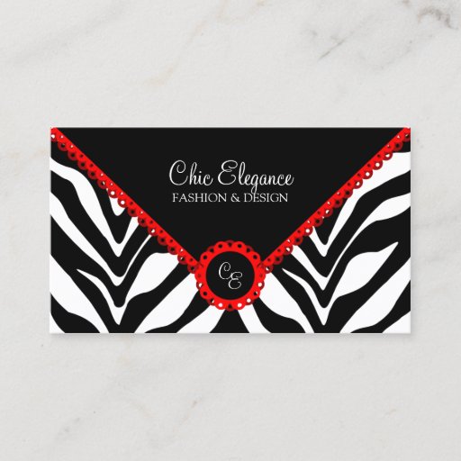 Customizable Elegant Zebra Print & Red Lace Business Cards