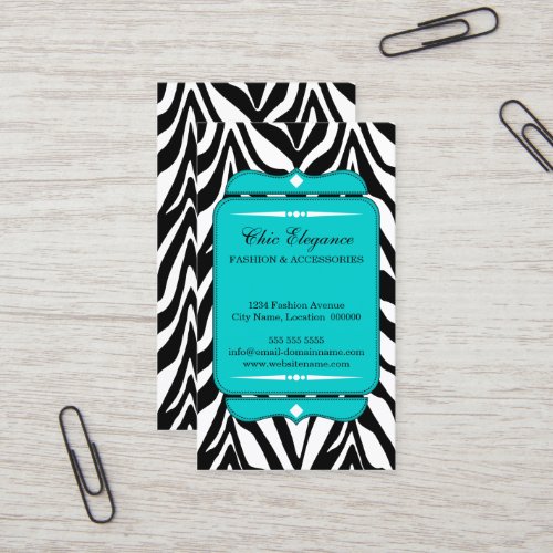 Elegant Zebra Print Turquoise Business Cards
