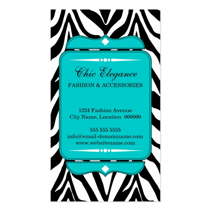 Elegant Zebra Print Turquoise Business Cards