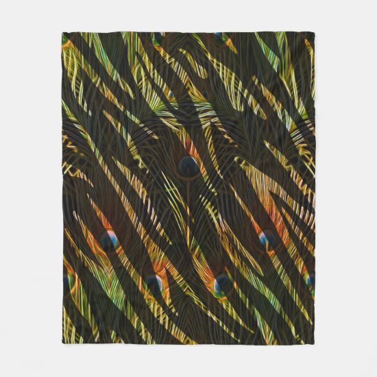 Elegant Zebra Stripe Animal Print Peacock Feathers Fleece Blanket
