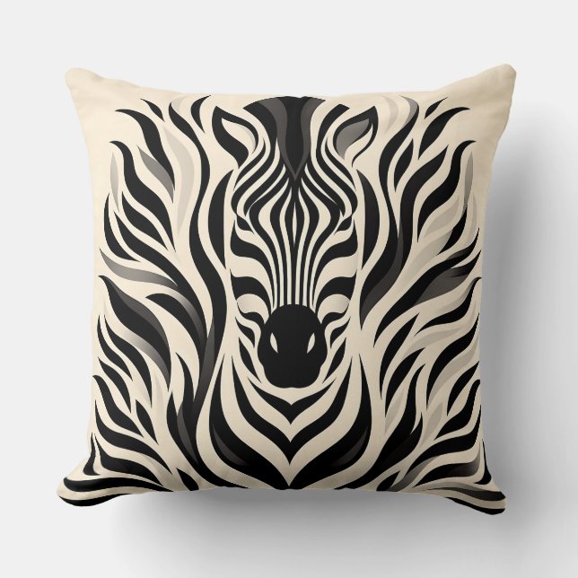 Elegant Zebra Stripe Design with Monochrome Waves Throw Pillow (Front)