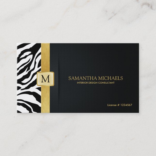 Elegant Zebra Stripes with Black and Gold Business Card (Front)