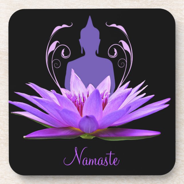 Elegant Zen Lotus Meditation Spiritual Namaste Beverage Coaster (Front)