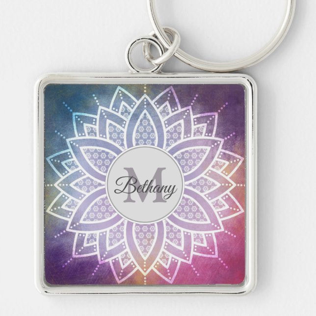 Elegant Zen Mandala Design Personalised Keychain (Front)