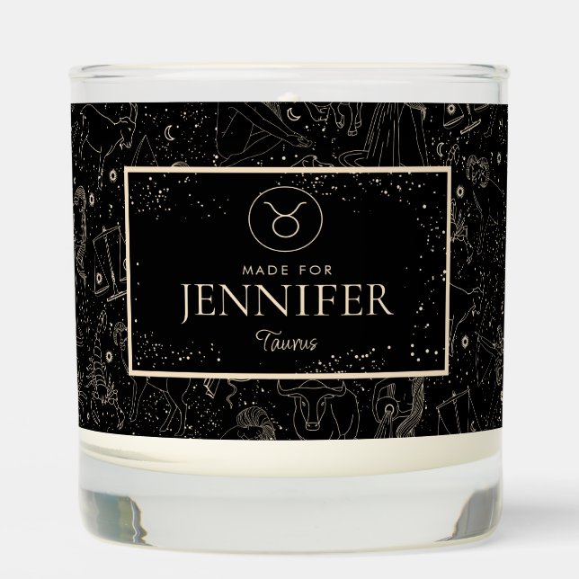 Elegant Zodiac Astrology Taurus Black/Gold Scented Candle (Front)
