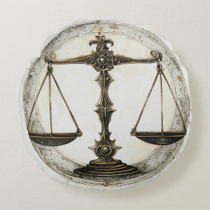 Elegant Zodiac Libra Symbol Round Pillow