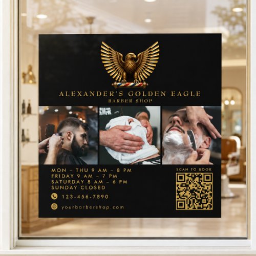 ElegantBarber Shop Golden Eagle Qr Code Logo  Window Cling