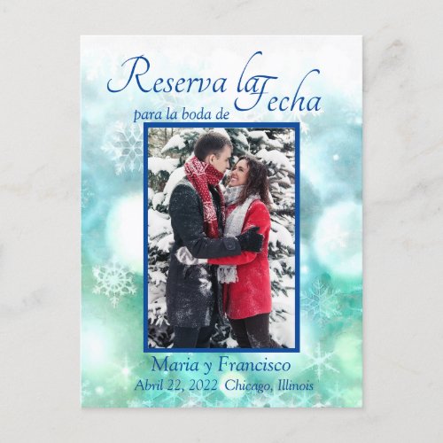 Elegante Acuarela Copo de Nieve Reserva la Fecha Announcement Postcard