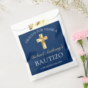 Elegante Bautismo de Bebé Azul Marino Dorado Favor Bag
