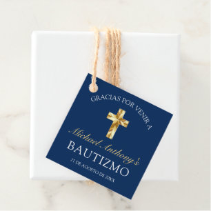 Elegante Bautismo de Bebé Azul Marino Dorado Favor Tags