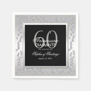 Elegante diamantes de plata 60 aniversario de boda napkins