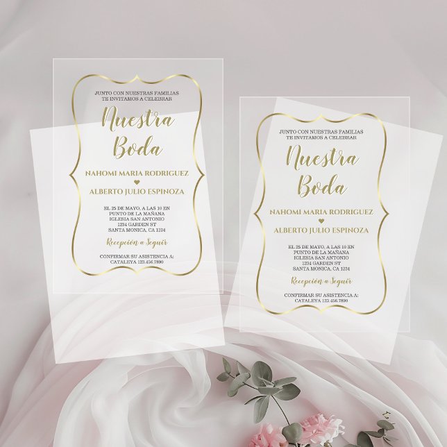 Elegante Gold Spanish Nuestra Boda Calligraphy Acrylic Invitations (Creator Uploaded)