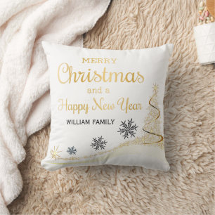 Elegante Gold Typography Merry Christmas Throw Pillow