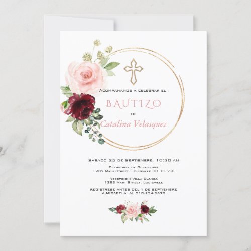 Elegante Invitacion De Bautizo Con Flores Spanish Invitation