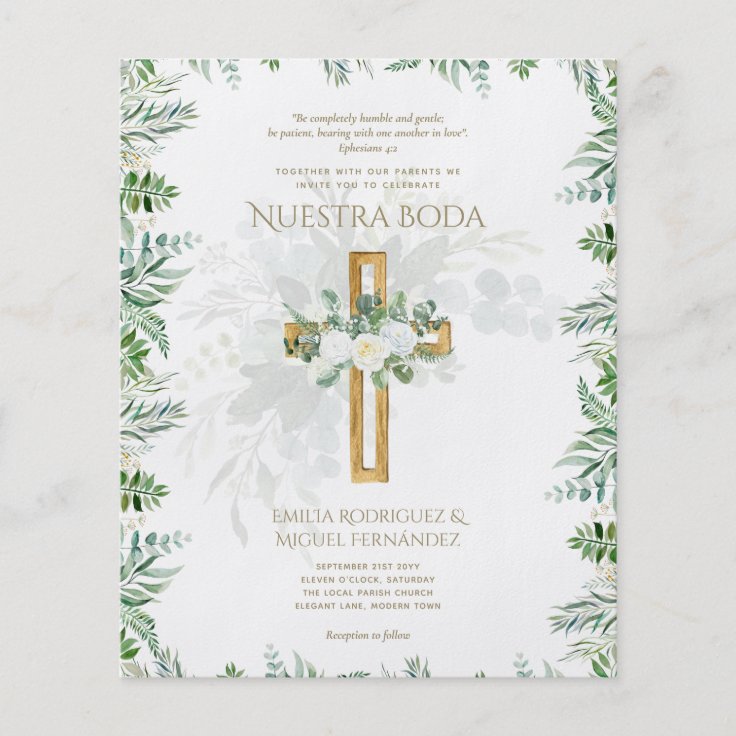 Elegante Invitación De Boda Católica Bilingüe Inv Flyer Zazzle 7144